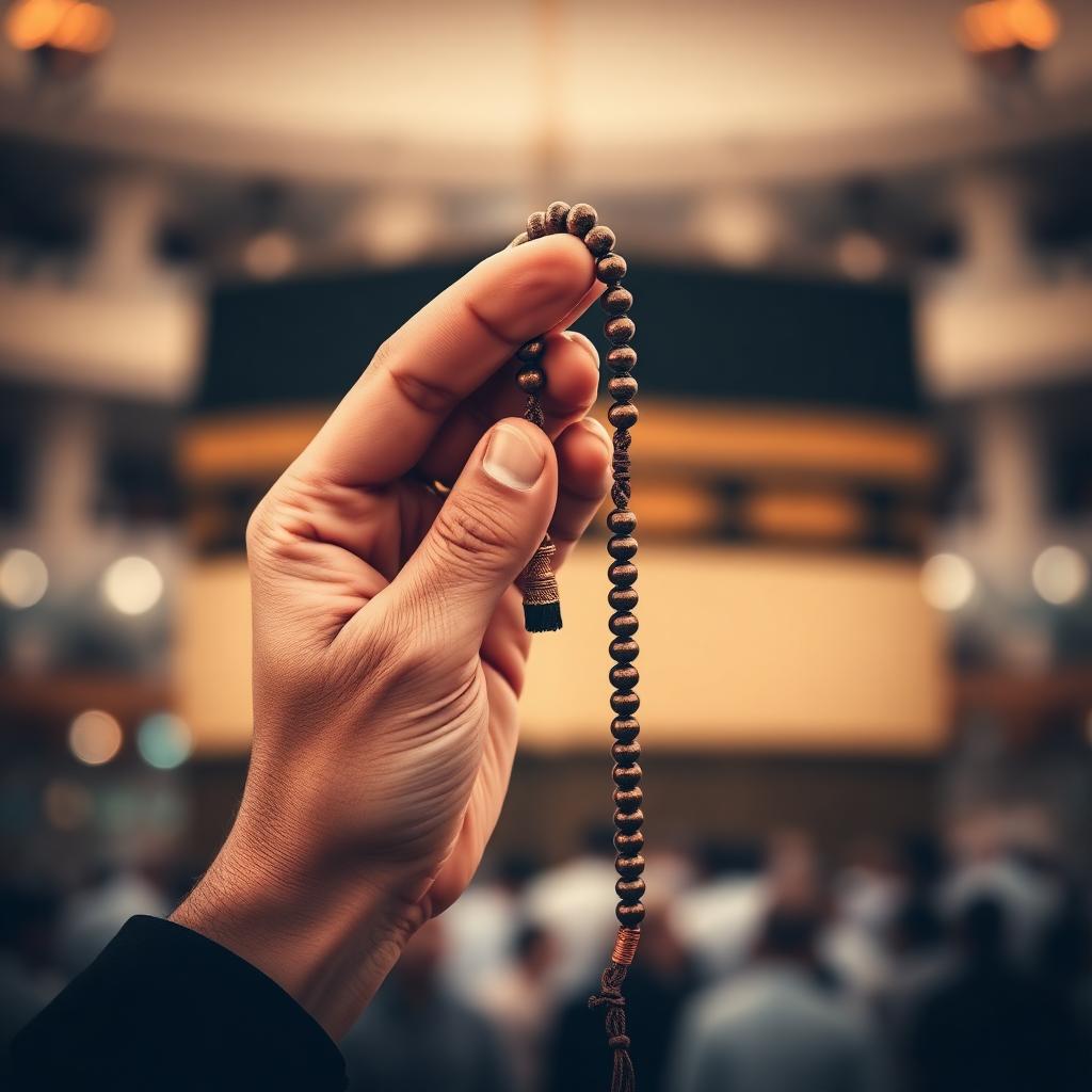 Pilgrim with tasbeeh prayer beads